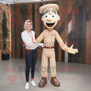 Beige Knife Thrower mascot costume character dressed with a Mom Jeans and Ties