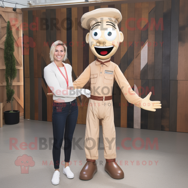 Beige Knife Thrower mascot costume character dressed with a Mom Jeans and Ties Beige Knife Thrower mascot costume character dressed with a Mom Jeans and Ties