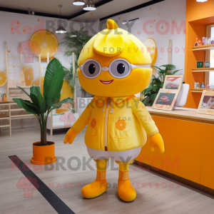 Lemon Yellow Orange mascot costume character dressed with a Blouse and Keychains