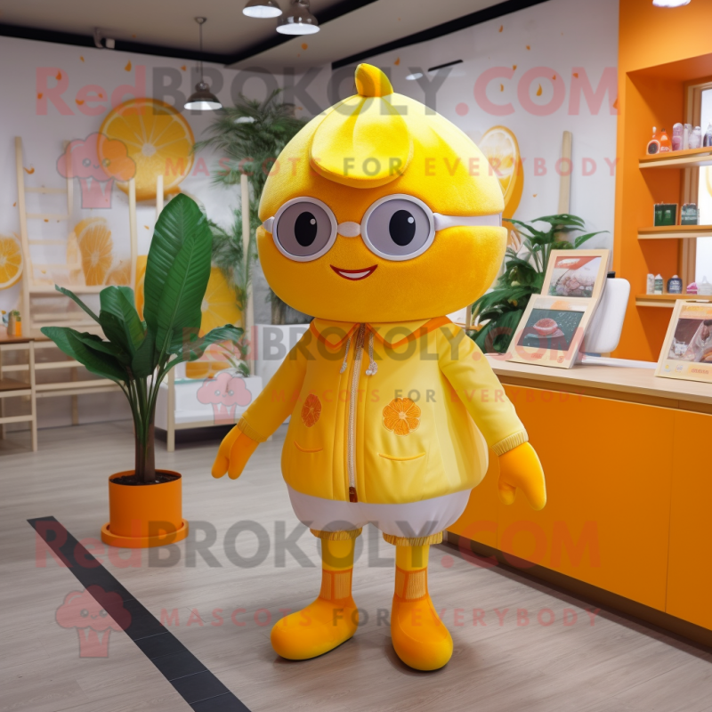 Lemon Yellow Orange mascot costume character dressed with a Blouse and Keychains Lemon Yellow Orange mascot costume character dressed with a Blouse and Keychains