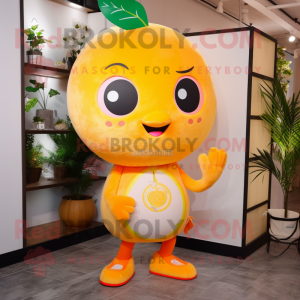 Lemon Yellow Orange mascot costume character dressed with a Blouse and Keychains