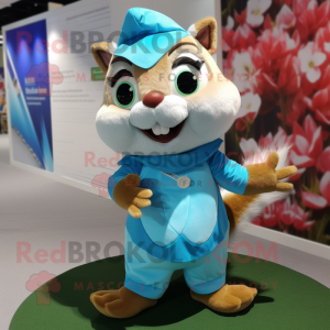 Sky Blue Chipmunk mascot costume character dressed with a Dress and Foot pads