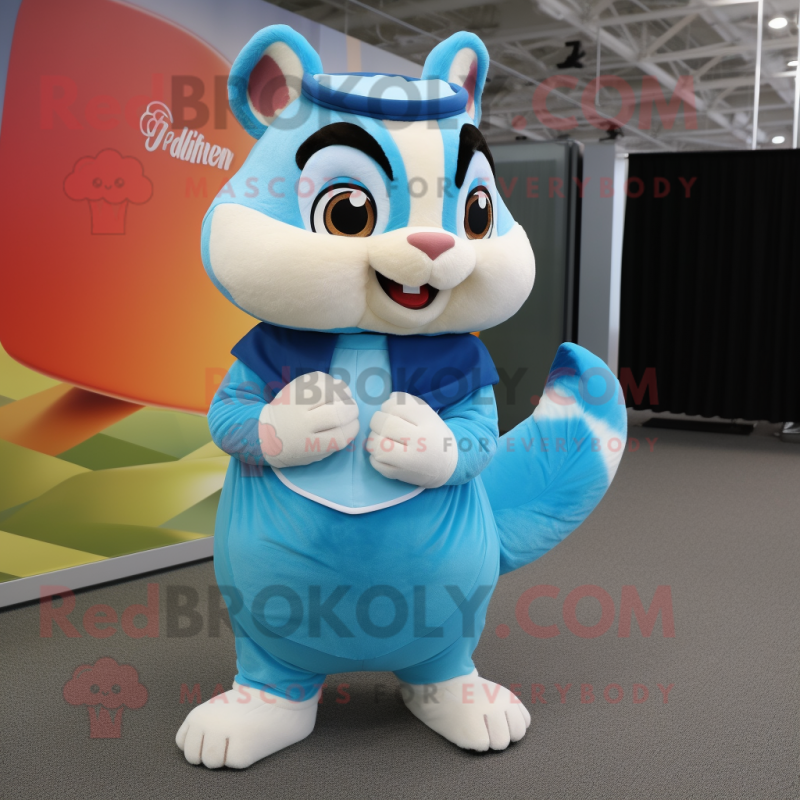 Sky Blue Chipmunk mascot costume character dressed with a Dress and Foot pads Sky Blue Chipmunk mascot costume character dressed with a Dress and Foot pads
