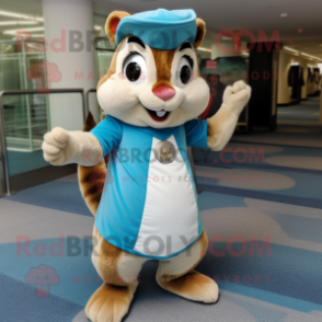 Sky Blue Chipmunk mascot costume character dressed with a Dress and Foot pads