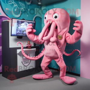 Pink Kraken maskot kostume...