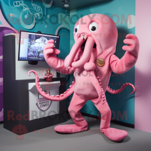 Roze Kraken mascotte...
