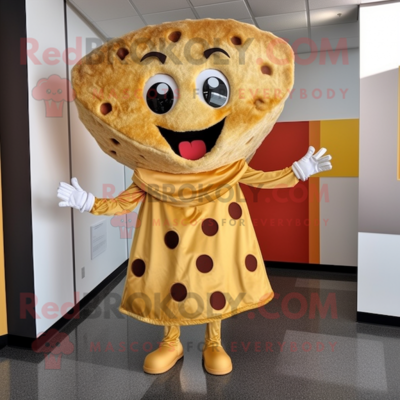 Gold Pizza Slice mascot costume character dressed with a Pencil Skirt and Gloves Gold Pizza Slice mascot costume character dressed with a Pencil Skirt and Gloves