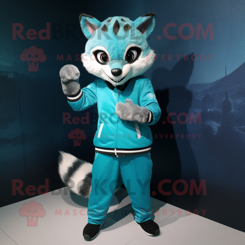 Cyan Civet mascot costume character dressed with a Leggings and Watches