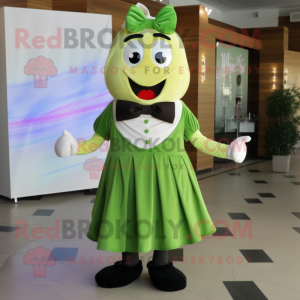 Olive Ice Cream mascot costume character dressed with a Pleated Skirt and Bow ties