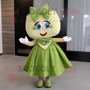 Olive Ice Cream mascot costume character dressed with a Pleated Skirt and Bow ties