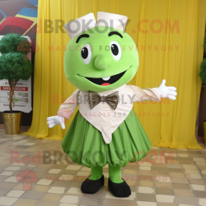 Olive Ice Cream mascot costume character dressed with a Pleated Skirt and Bow ties