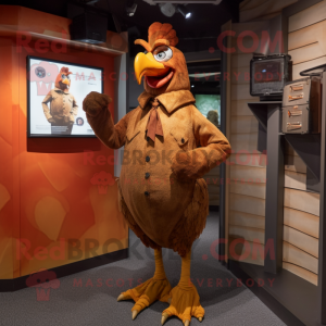 Brown Chicken mascot costume character dressed with a Jeggings and Cufflinks