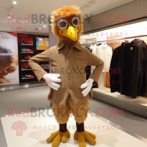 Brown Chicken mascot costume character dressed with a Jeggings and Cufflinks