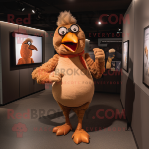 Brown Chicken mascot costume character dressed with a Jeggings and Cufflinks