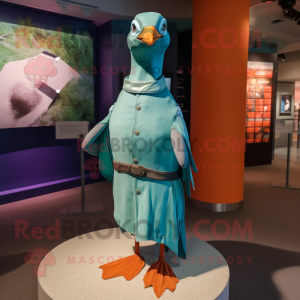 Teal Passenger Pigeon mascot costume character dressed with a Turtleneck and Wraps