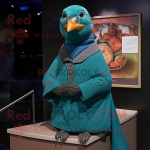 Teal Passenger Pigeon mascot costume character dressed with a Turtleneck and Wraps
