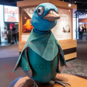 Teal Passenger Pigeon mascot costume character dressed with a Turtleneck and Wraps