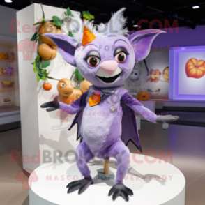 Lavender Fruit Bat mascot costume character dressed with a Bodysuit and Hairpins