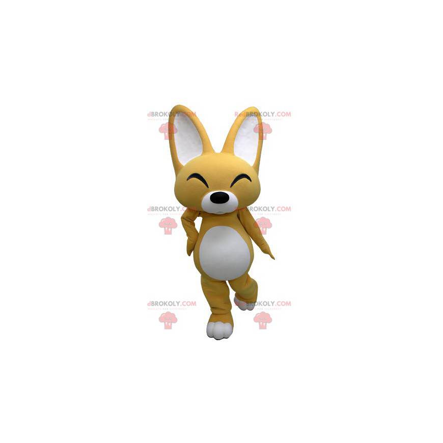 Mascote raposa amarela e branca rindo - Redbrokoly.com