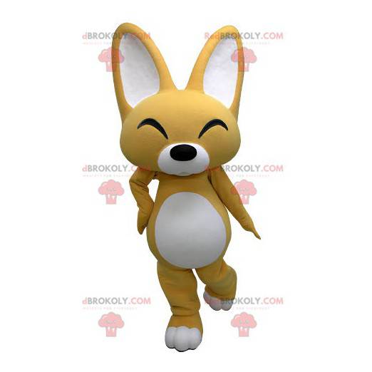 Mascote raposa amarela e branca rindo - Redbrokoly.com