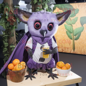 Lavender Fruit Bat mascot costume character dressed with a Bodysuit and Hairpins