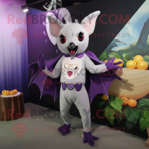 Lavender Fruit Bat mascot costume character dressed with a Bodysuit and Hairpins