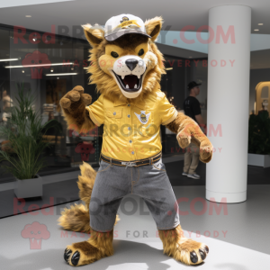 Gold Werewolf maskot kostym...