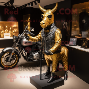 Gold Donkey mascot costume character dressed with a Biker Jacket and Handbags