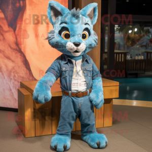 Cyan Bobcat maskot kostume...