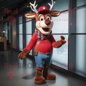 Red Reindeer mascot costume character dressed with a Skinny Jeans and Hats