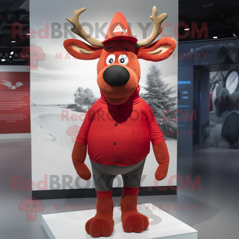 Red Reindeer mascot costume character dressed with a Skinny Jeans and Hats