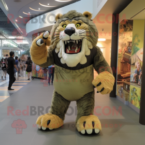 Olive Saber-Toothed Tiger mascot costume character dressed with a Romper and Shoe clips
