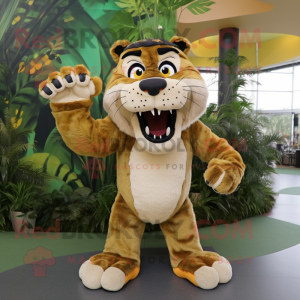 Olive Saber-Toothed Tiger mascot costume character dressed with a Romper and Shoe clips