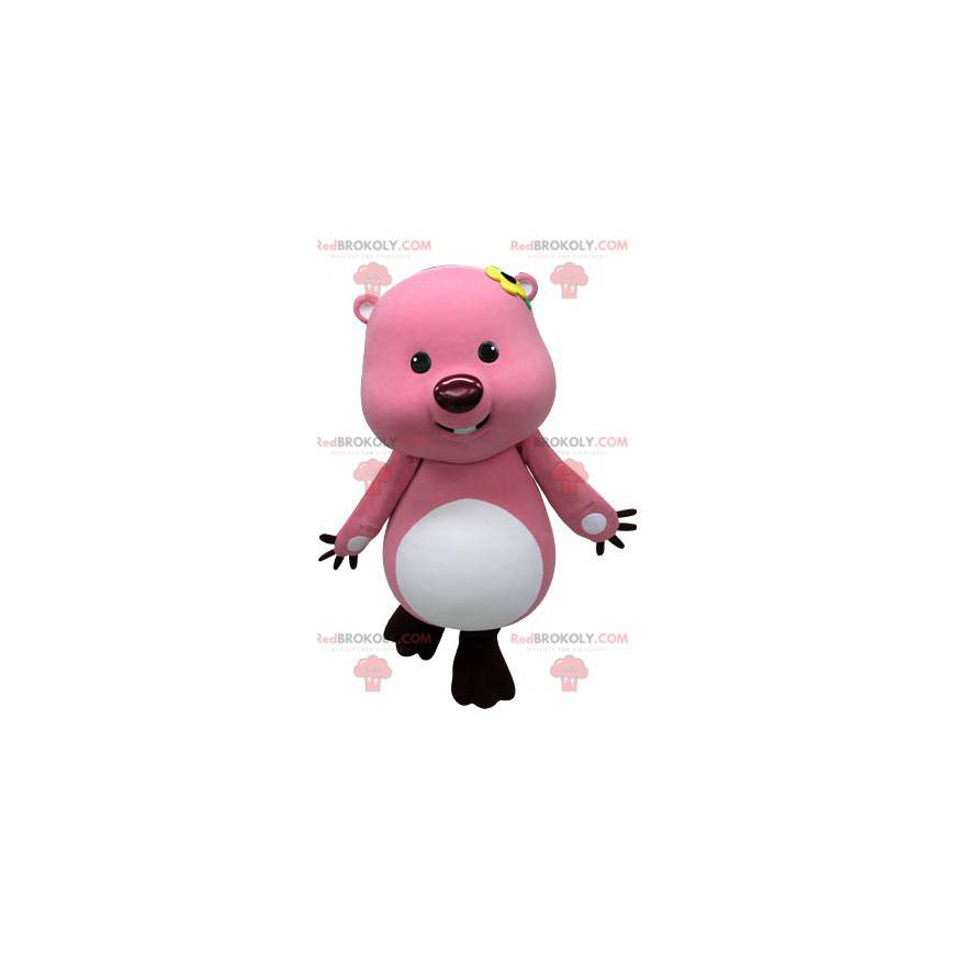 Castor de mascote rosa e branco. Mascote lontra - Redbrokoly.com