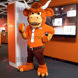 Orange Minotaur mascot costume character dressed with a Blazer and Bracelet watches