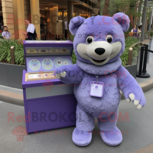 Lavender Bear mascot costume character dressed with a Long Sleeve Tee and Coin purses