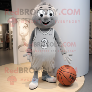 Gray Basketball Ball mascot costume character dressed with a Cardigan and Brooches