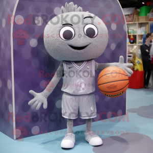 Gray Basketball Ball mascot costume character dressed with a Cardigan and Brooches