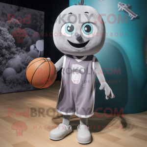 Gray Basketball Ball mascot costume character dressed with a Cardigan and Brooches