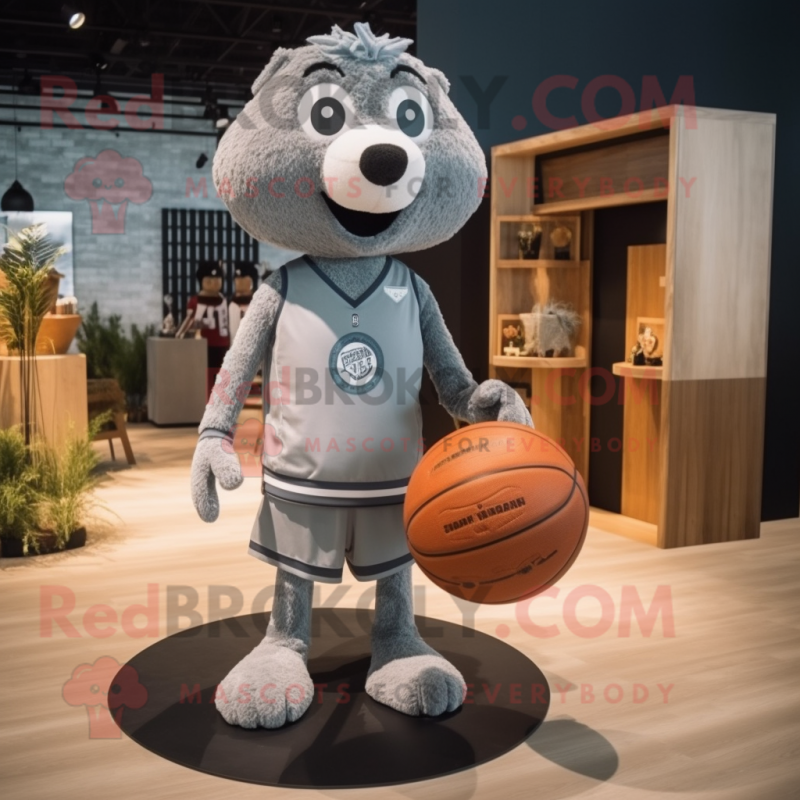 Gray Basketball Ball mascot costume character dressed with a Cardigan and Brooches Gray Basketball Ball mascot costume character dressed with a Cardigan and Brooches