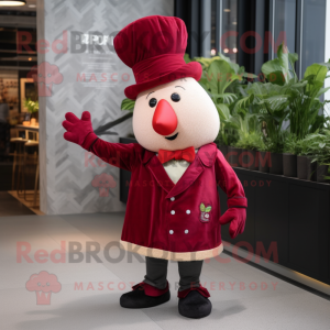 Red Beet mascot costume character dressed with a Waistcoat and Berets