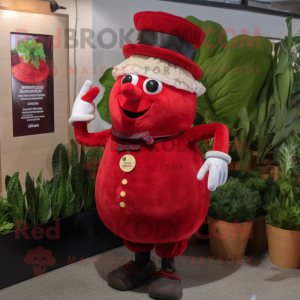 Red Beet mascot costume character dressed with a Waistcoat and Berets