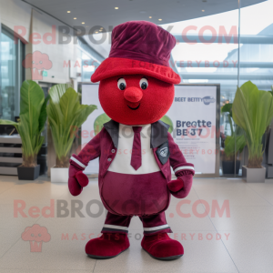 Red Beet mascot costume character dressed with a Waistcoat and Berets