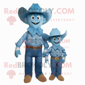 Cyan Cowboy maskot kostume...