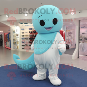 Turquoise Beluga Whale mascot costume character dressed with a Dress Pants and Bracelets