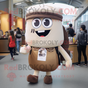 Brown Clam Chowder mascot costume character dressed with a Suit and Backpacks