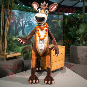 Peach Okapi mascot costume character dressed with a Cargo Shorts and Hairpins
