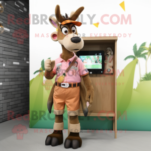 Peach Okapi mascot costume character dressed with a Cargo Shorts and Hairpins