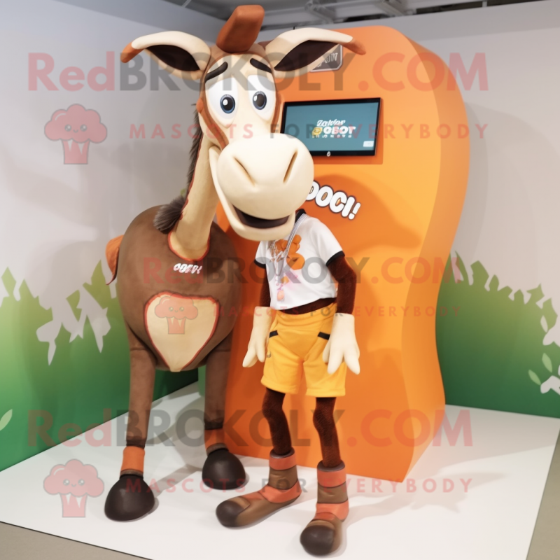 Peach Okapi mascot costume character dressed with a Cargo Shorts and Hairpins