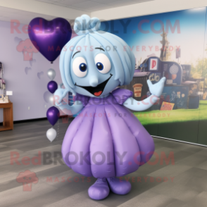 Lavender Heart Shaped Balloons mascot costume character dressed with a Maxi Skirt and Watches